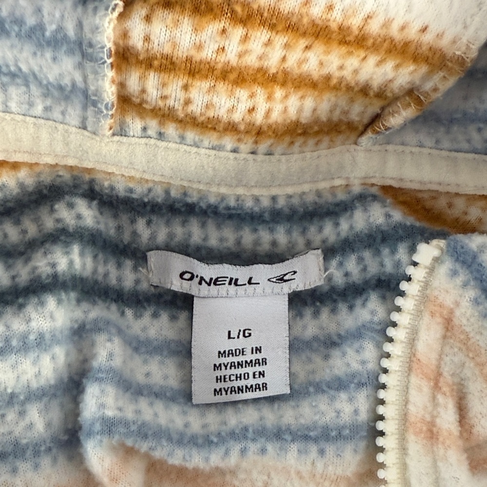 O'Neill Cream and Blue Striped Zip Up Jacket - Picture 8 of 8